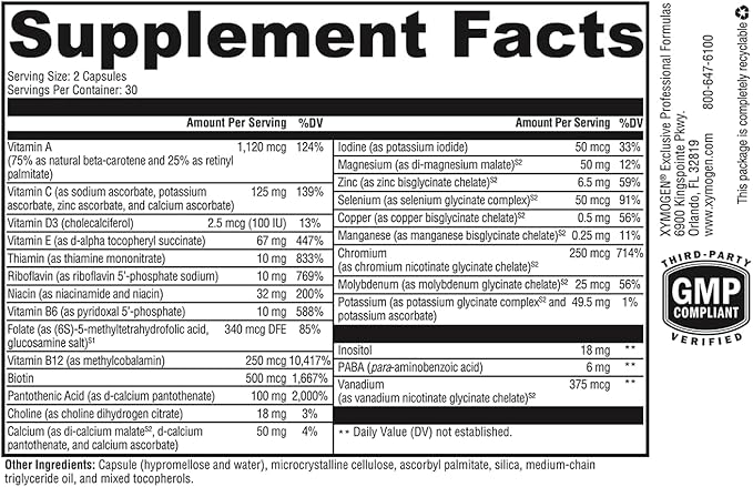 XYMOGEN ActivNutrients 鉄分なし - ウェルネス、免疫、エネルギー、気分をサポートするマルチビタミンマルチミネラル - キレートミネラル+活性Bビタミンと葉酸配合 (60カプセル)