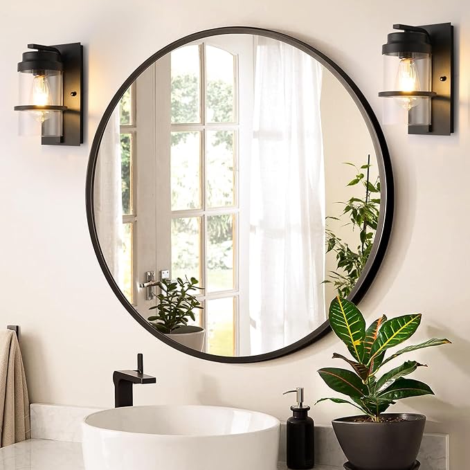 Modern Farmhouse Wall Sconce,Black Industrial Cylinder Glass Wall Light Fixture,Indoor Hardwired Wall Lamp for Bedroom,Hallway,Bathroom,Living Room,E26 Base