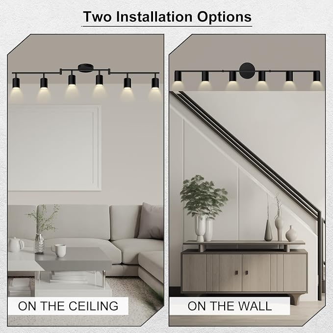 AUQUEE 6 Light Track Lighting Fixtures Ceiling, Matte Black Kichen Track Lighting Fixtures with Rotatable Light Heads, Foldable Lamp Arms, Modern LED Track Lights for Kitchen/Hallway, No GU10 Bulb
