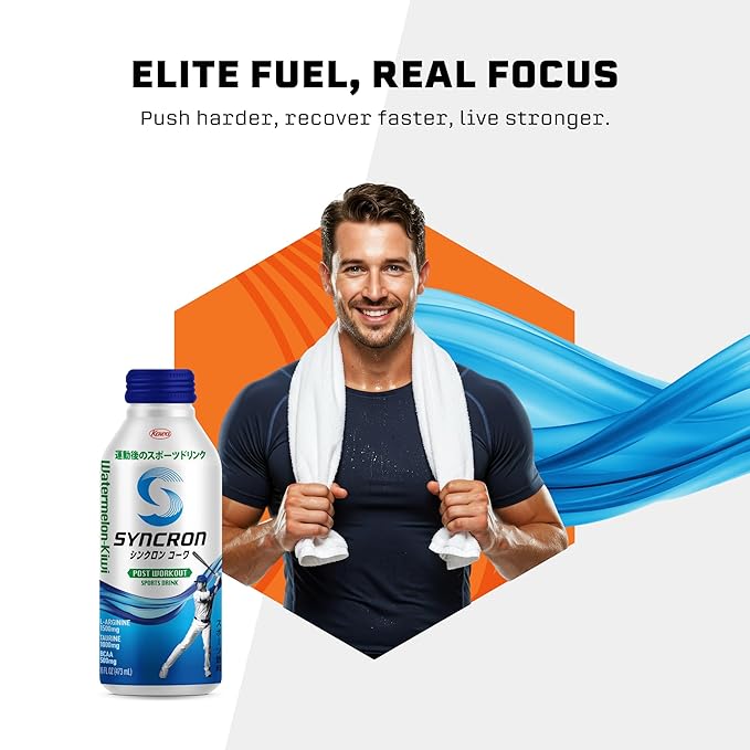 Syncron Kowa Post Workout Sports Drink Backed by Shohei Ohtani, Sugar Free Electrolyte Hydration, Aluminum Bottled Drink, Taurine, L Arginine & BCAAs for Athletes, Watermelon Kiwi, 6 Pack, 16 oz