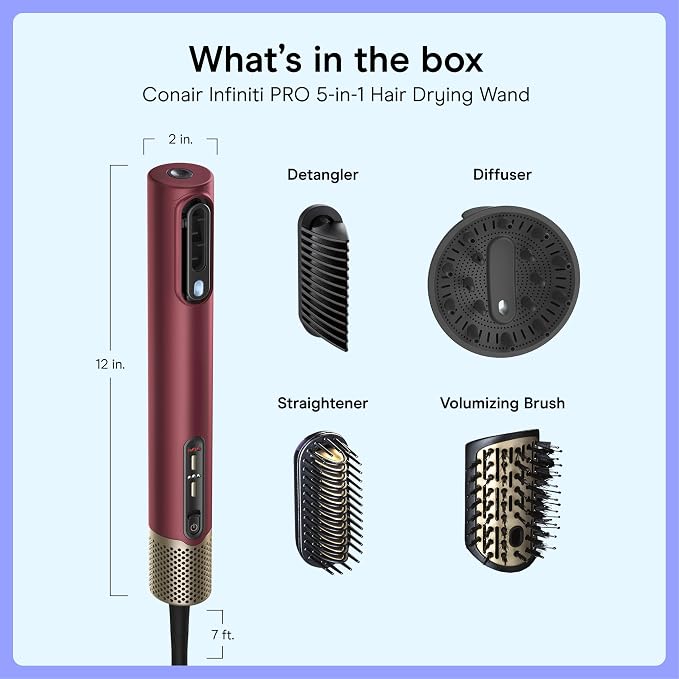Conair DigitalAire Air Styling System | 4-in-1 Drying and Styling System with 4 Attachments to Detangle, Straighten, Volumize, Dry, Cherry Red, 997BGR