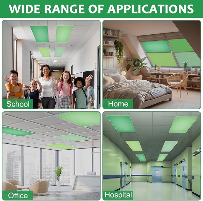 QOUBAI 8PCS Fluorescent Light Covers, 4x2 Feet Magnetic Light Cover Fluorescent Lights Shade Panel Positive Inspirational Ceiling Lights Filters for Office Classroom Home Drop Ceiling Green