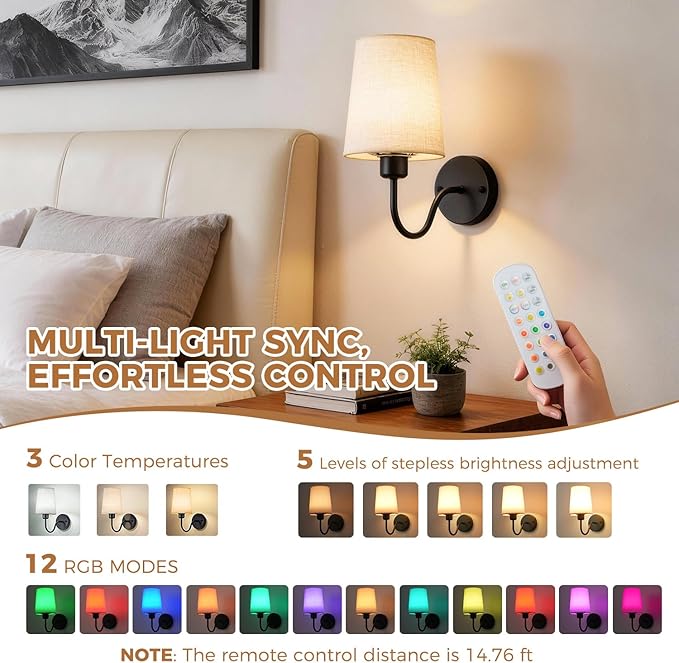 Battery Operated Wall Sconce Set of 2, Rechargeable Wall Sconces with 10000mAh Dimming Magnetic Bulb, Wireless Battery Powered Wall Lights with Pleated for Bedroom Living Room Gallery Hallway,Black
