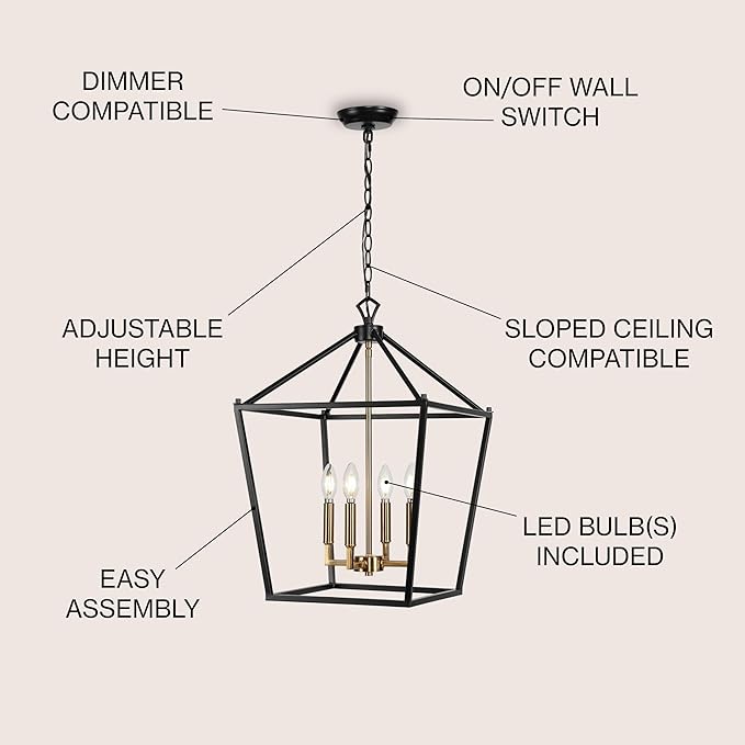 JONATHAN Y 16" Oil Rubbed Bronze/Brass Gold Lantern Pendant Light, 1-Light Pagoda Style Metal Cage Farmhouse Hanging Ceiling Fixture for Kitchen Island, LED Bulb Included (JYL7437D)
