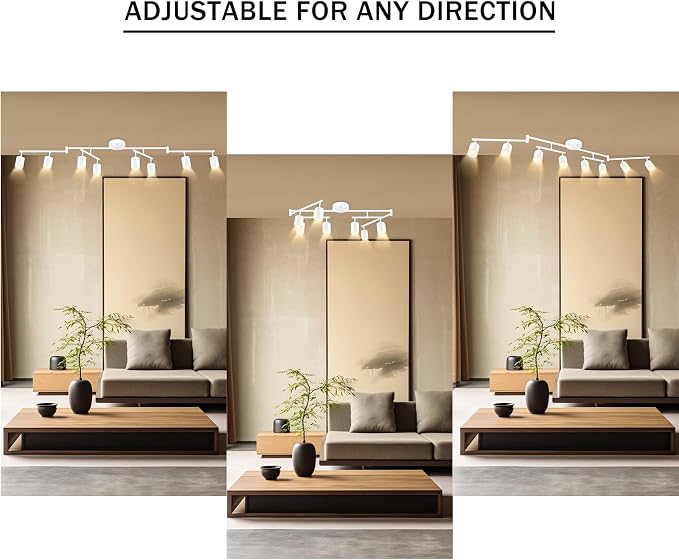 BoostArea LED 8 Light Track Lighting Kit, White 8 Way Ceiling Spot Lighting, Flexibly Rotatable Light Head for Kitchen, Living Room, Bedroom, GU10 Bulb Not Included