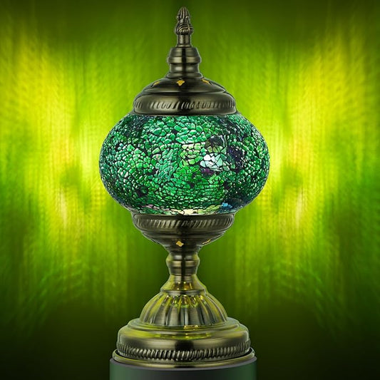 Marrakech Morrocan Mosaic Table Lamps with Vintage Style, Handmade Turkish Lamp with Bronze Base Including LED Bulb for Living Room Bedroom Decor (Shard Green)