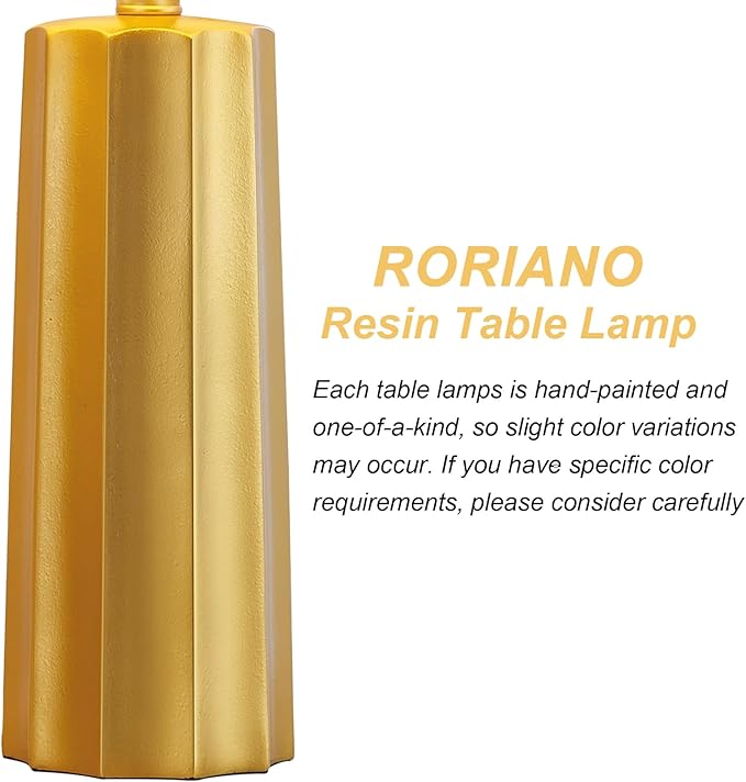 Set of 2 Modern Table Lamps for Living Room Bedroom, Gold Nightstand Resin Lamps with Black Grid Shade, Contemporary Desk Lamps for Bedside End Tables, 2 Bulbs Included (Gold)