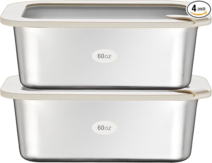Urban Green Stainless Steel Food Containers with Glass Lid, Large Airtight Leakproof Stainless Steel Storage Containers in set of 2, Rectangle Shape, Microwave Safe, 100% Plastic Free