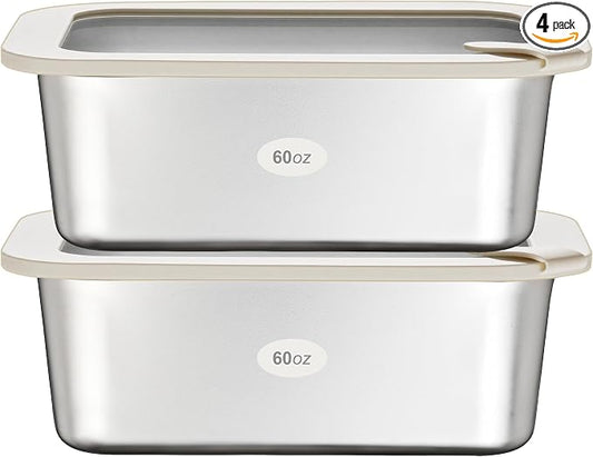 Urban Green Stainless Steel Food Containers with Glass Lid, Large Airtight Leakproof Stainless Steel Storage Containers in set of 2, Rectangle Shape, Microwave Safe, 100% Plastic Free