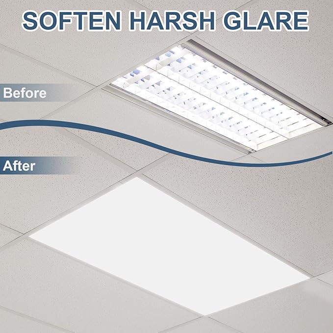 Pushglossy 6 Pack 23.75" x 47.75" x 0.08" Frosted Fluorescent Light Diffuser Panels, Translucent Polystyrene Sheet Replacement for 2x4ft Drop Ceiling Lights for Classroom Office Home