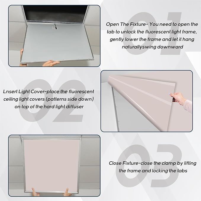 Amylove 4 Pcs Fluorescent Light Covers Classroom Ceiling Panels Light Filters with Backlit Film Material for Office School, 4 x 2 Feet (Khaki,Simple)