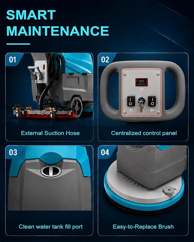 20" Brush Walk Behind Floor Scrubber Machine, 31.5" Squeegee, 12 Gallon Recovery Tank, Cordless Commercial Floor Cleaning Machine with 24V/65Ah Li-ion Battery, 23,140 sq.ft/h Efficiency