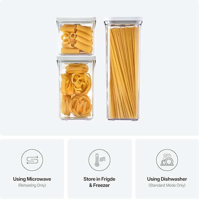 VAKUEN Premium Airtight Food Storage Containers, Square-S 3PC-SET, Smart One-Click Seal Lid, No Hinges, 100% Leak Proof, BPA-FREE, Dishwasher, Freezer & Microwave Safe