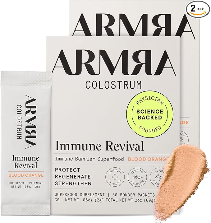 ARMRA コロストラムパウダー | ブラッドオレンジ | 腸の健康＆お腹の張り軽減 | 肌＆髪 | 免疫力 | ケト、グルテン、脂肪不使用 | 60回分
