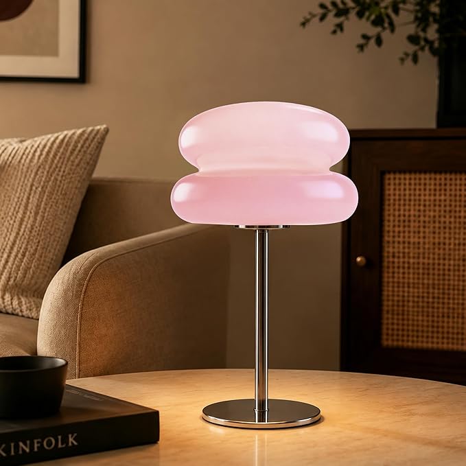 Bedroom Mushroom lamp, Medieval Modern Bedside Table lamp, dimmable Retro Egg Tart Headlight, Unique Home Mushroom Decoration Aesthetic Lovely Living Room Desk lamp (Pink)