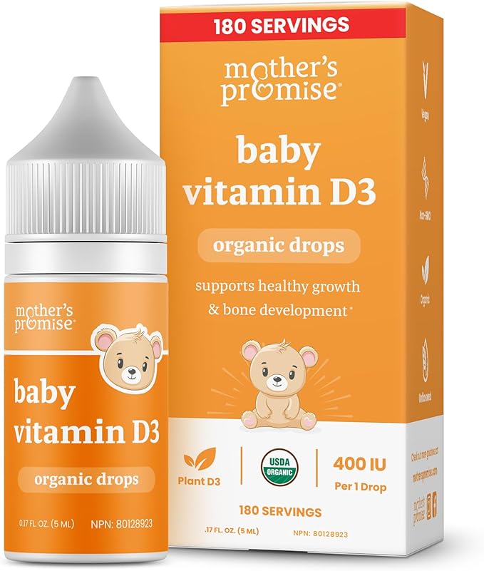 Mother's Promise Gouttes de Vitamine D Bio pour Bébé | 100% Végétal | Croissance Saine & Développement Osseux | Dès la Naissance | 180 Doses | Vitamine D3 Liquide pour Nourrissons & Tout-Petits | 400 UI pour Bébés
