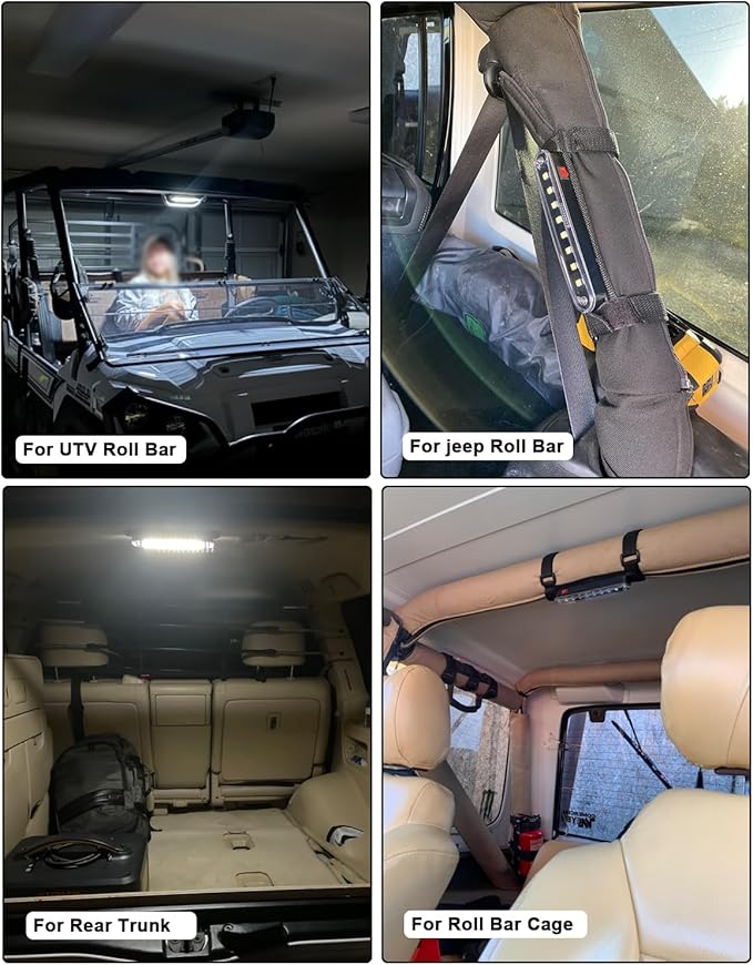 SUNPIE UTV Roll Bar Dome Light for Polaris Can am Pioneer/Talon Kawasaki Mule/Terxy Arctic Cat Off-Road SXS ATV w/1.1/4in-2in Ironwork, Wireless SXS Interior Lights White