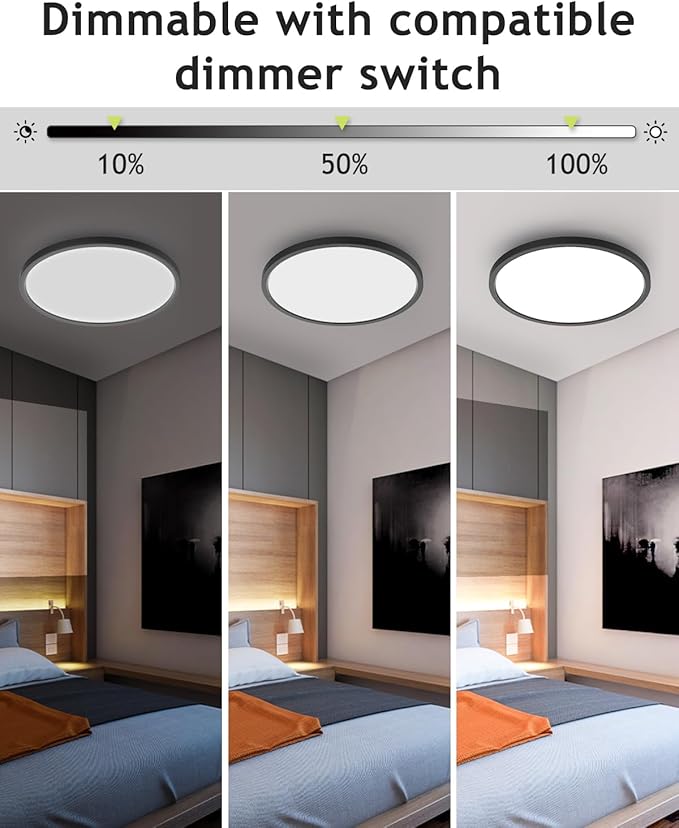 hepside 6PACK Flush Mount LED Ceiling Light Fixture Black, 12Inch 28Watt, Dimmable & 3000K-4500K-6000K Ceiling Lamp 3200LM Low Profile Ceiling Light for Kitchen Bedroom Hallway Porch
