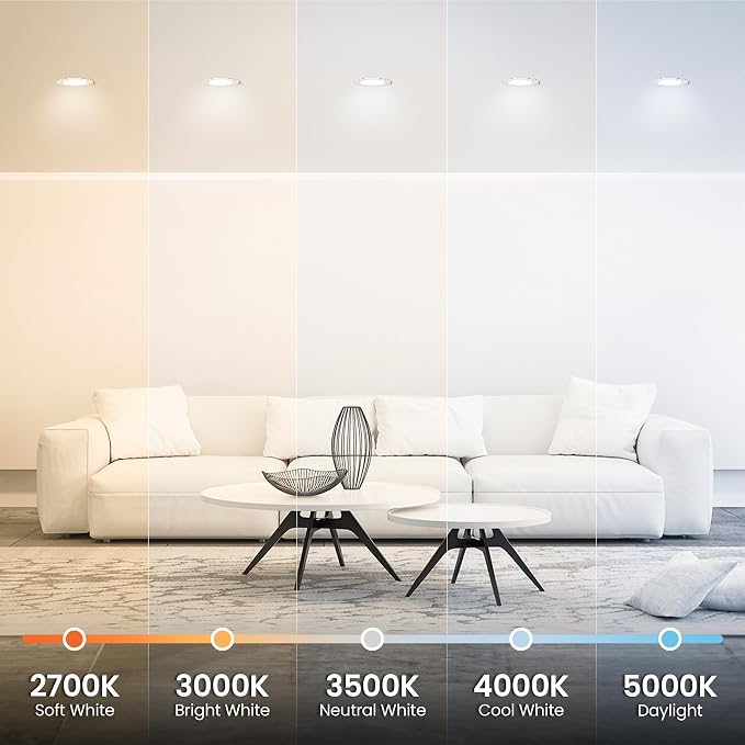 Feit Electric 5/6 Inch LED Recessed Downlight, Adjustable White 2700K–5000K, Adjustable Brightness 850/1025/1290 Lumens, Dimmable Retrofit Kit, 90+ CRI, E26 Adapter Included, LEDR56HO/6WYCA/6, 6 Pack