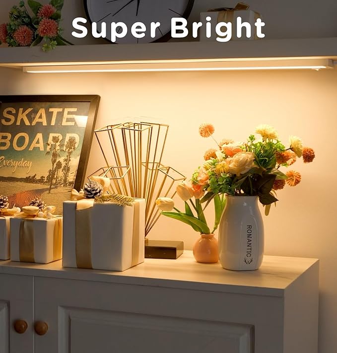 18 Inch Under Cabinet Lighting Plug in, 10W 120V 3 Color 3000K/4000K/5000K, 3 Brightness, Super Bright, Ultra Thin Under Counter Lights for Kitchen, Linkable LED Cabinet Light, White