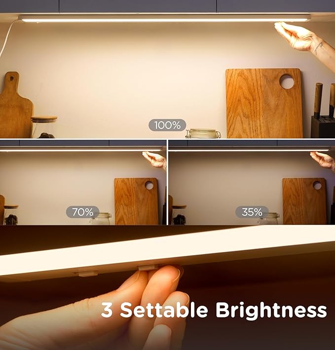 18 Inch Under Cabinet Lighting Plug in, 10W 120V 3 Color 3000K/4000K/5000K, 3 Brightness, Super Bright, Ultra Thin Under Counter Lights for Kitchen, Linkable LED Cabinet Light, White 4 Pack