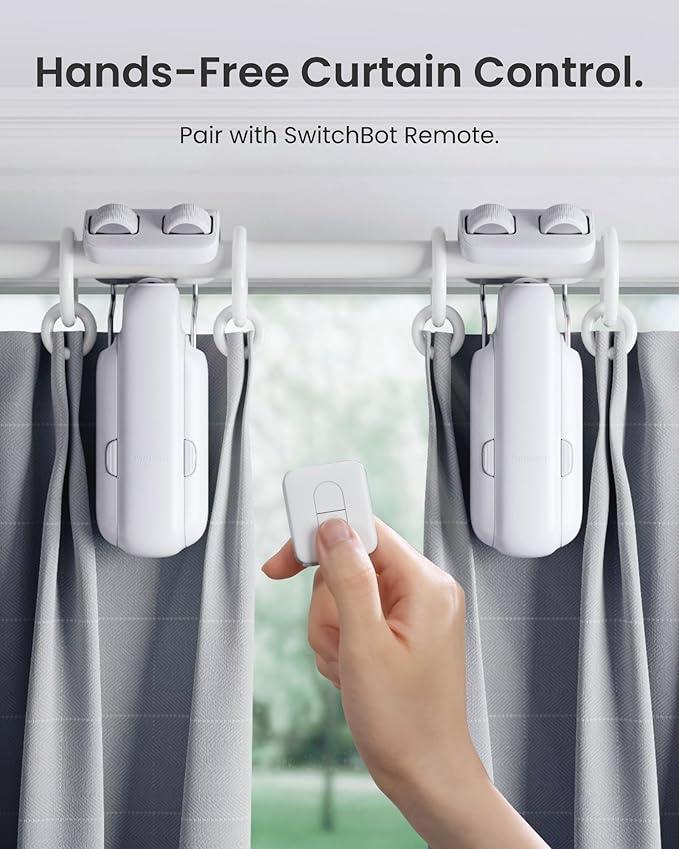 SwitchBot Smart Automatic Curtain Opener with Solar Panel - Bluetooth Remote Control with App/Timer, High-Performance Motor,Add Hub to Compatible with Alexa, Google Home, HomeKit