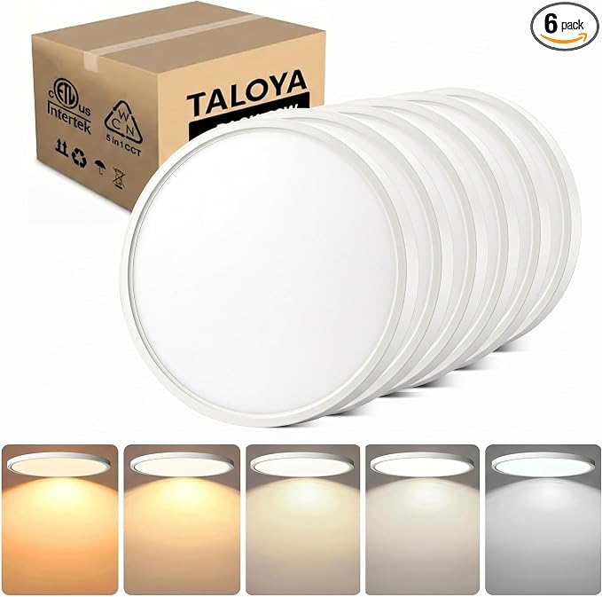 TALOYA 6-Pack 15.8" LED Flush Mount Ceiling Light Fixture,24W 5CCT,White | 100–240 VAC Input,Edge-Lit LED Modern Ceiling Lamp for Living Room,Bedroom,Hallway,Kitchens