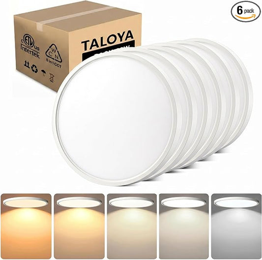 TALOYA 6-Pack 15.8" LED Flush Mount Ceiling Light Fixture,24W 5CCT,White | 100–240 VAC Input,Edge-Lit LED Modern Ceiling Lamp for Living Room,Bedroom,Hallway,Kitchens