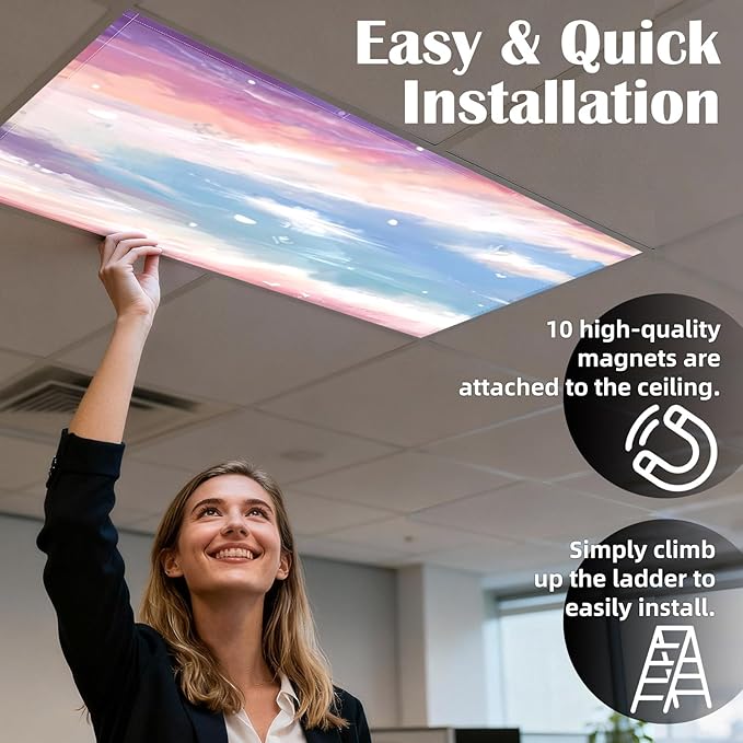 ANGSYLTH 8 Pcs Fluorescent Light Covers - 4 x 2 Feet Covers for Ceiling Lights, 8 x 10 Magnetic Light Filters for Classroom, Office, Hospitals (Sunset Glow)