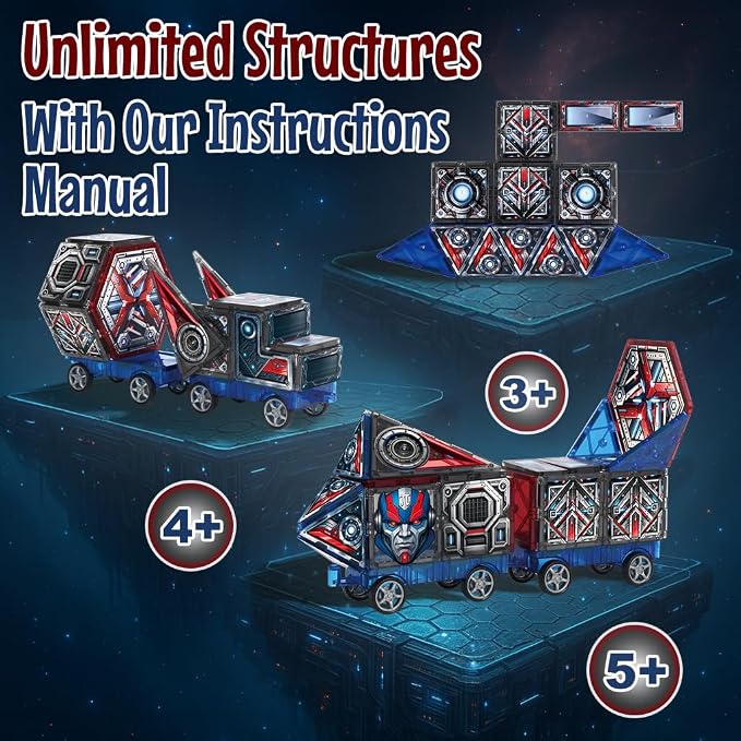 Little Pi Magnetic Tiles MegaBots | Heroic Transformation Robots with Sword & Shield | STEM Creative Building Play for Kids Age 3 4 5 6 7 8