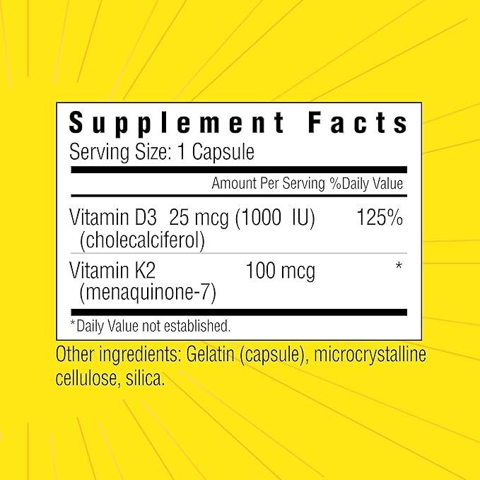 Vitamine D3 25 µg 1000 UI avec vitamine K2