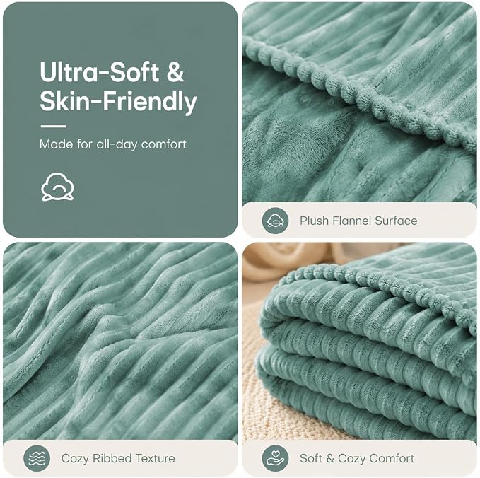 Electric Heated Blanket Queen Size 84"x90" with Cozy Flannel, 6 Heat Settings & 10 Hours Auto Off, Soft & Cozy Warming Throw for Home, Office, or Bed, Machine Washable, Bean Green
