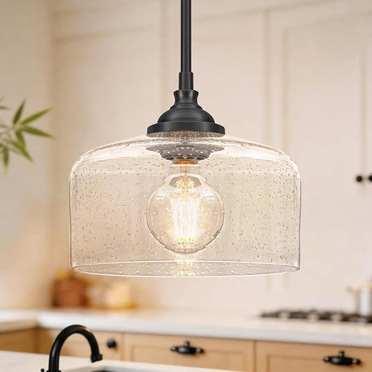 Black Vintage Pendant Lights Kitchen Island, Adjustable Height Kitchen Pendant Lighting Over Sink, Bathroom Hanging Lights With Bubble Glass, Dual Mount Ceiling & Hanging Fixtures With 90° Swivel