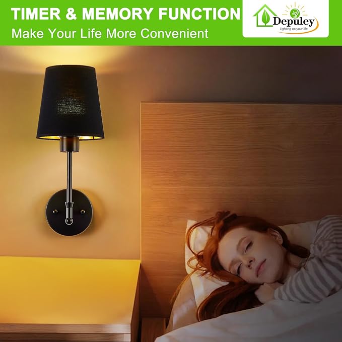 Depuley Battery Operated Wall Sconce: 24" Set of 2 Wireless Wall Lights with Remote for Bedroom - Rechargeable 15 Colors Black Wall Lamp for Living Room Hallway Home Decor