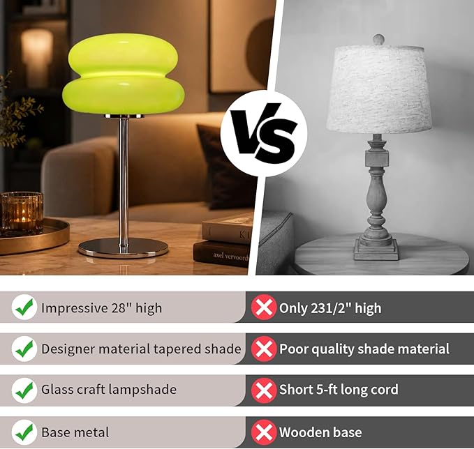 Bedroom Mushroom lamp, Medieval Modern Bedside Table lamp for Night Stands, Vintage dimmable Small Lamps, Cute Cool Desk Lamps Home Room Aesthetic Decor for Living Room(Green)