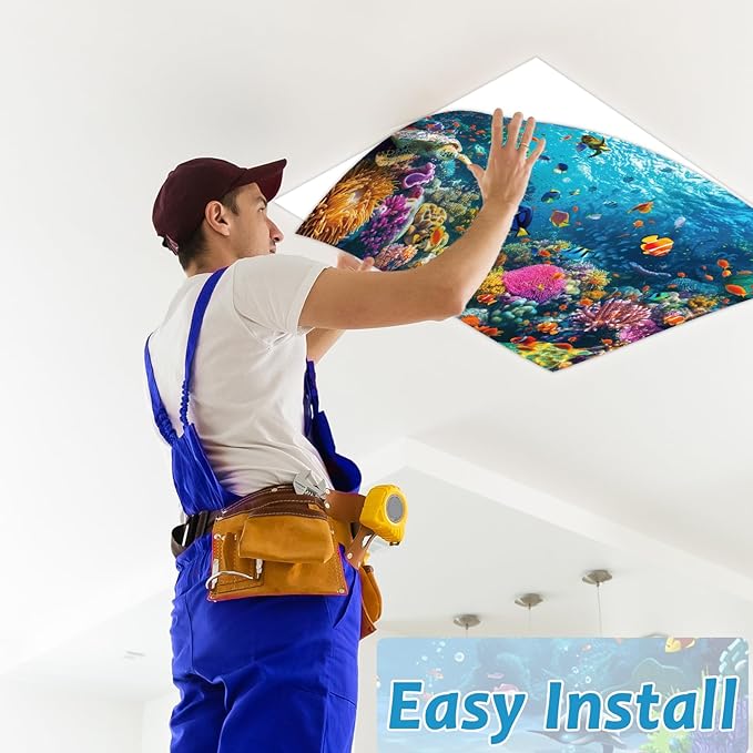 12 Pcs Fluorescent Light Covers with 120 Magnets Decorative for Classroom Ceiling Light 4 x 2 Feet Magnetic Light Covers Filter Easy Install for Office Hospitals & Home Ceiling Supplies(Ocean Animal)