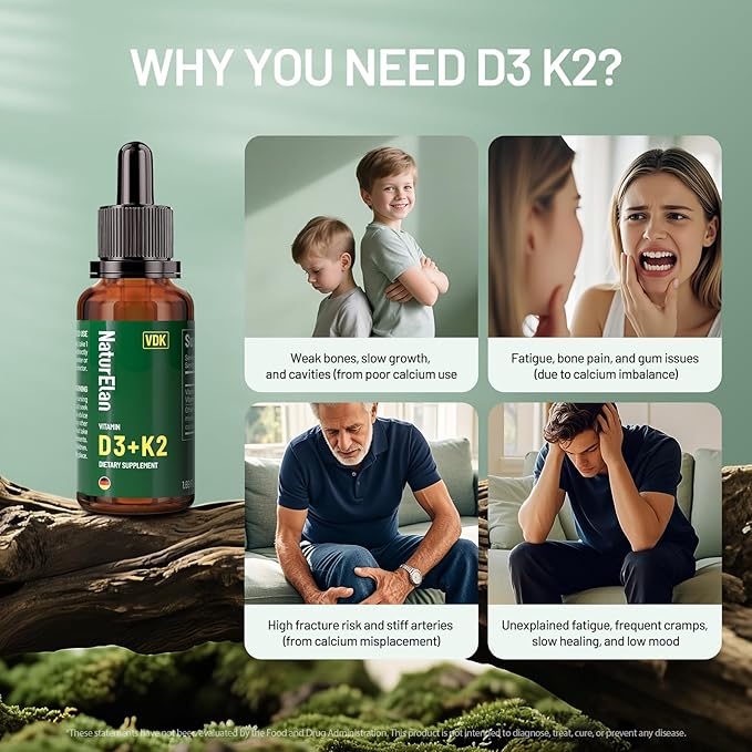 Vitamin D3 K2 Drops - 1000 IU Vitamin D + 20mcg K2(MK-7), 1.69 Fl Oz(1700 Servings), with MCT Oil, Supports Bone, Immune, Heart & Teeth Health, Third-Party Tested, Vegan, Non-GMO, Gluten Free