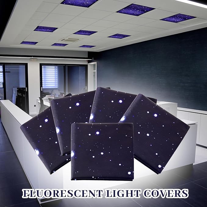 Hortsun 6 Pcs Fluorescent Light Covers - 4 x 2 Feet Magnetic Light Filters, Ceiling Lights Covers for Classroom Fluorescent Shade, Hospitals, School Office Cubicle Decor(Starry Sky)