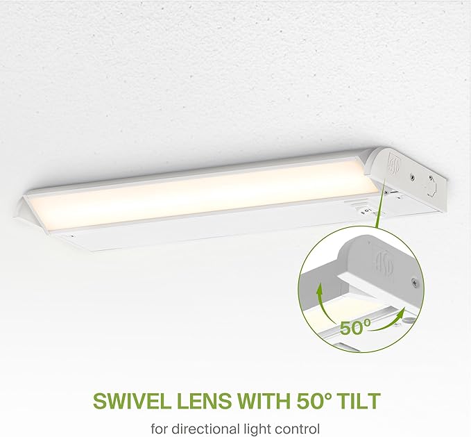 ASD Swivel LED Under Cabinet Lighting Plug in or Hardwired 18 Inch, Dimmable Under Cabinet Lights with High/Low/Off Switch, 3CCT 2700K-4000K, Linkable Under Counter Lights for Kitchen, White, ETL
