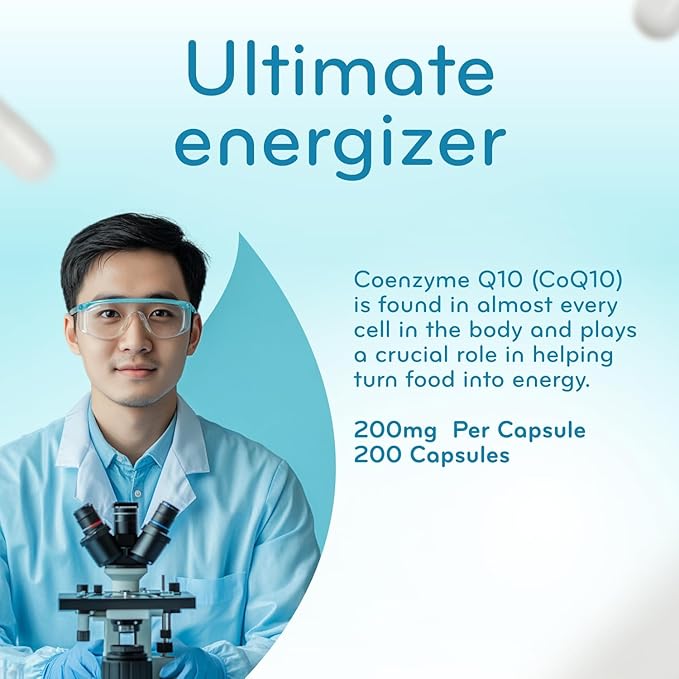Clear Formulas Quick Absorption CoQ10 200mg - Coenzyme Q10 Potent Antioxidant for Heart Energy and Aging Support - High Stability CoQ10 Ubiquinone Capsules - Made in a cGMP US Lab