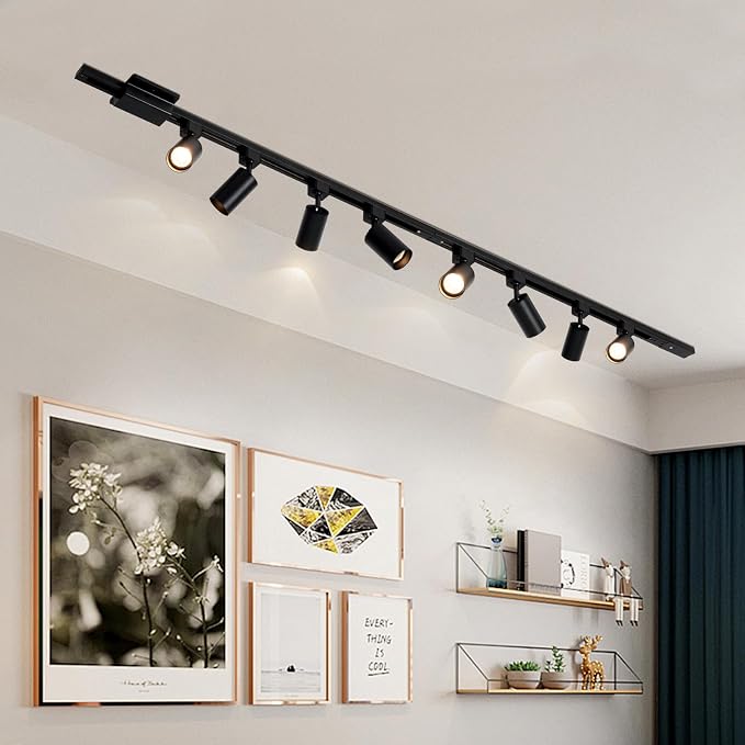4-Light LED Track Lighting Kit with 3.3FT H Track Lighting Rails & Floating Canopy Connector, GU10 Track Light Kit, Modern Kitchen Track Lighting Fixtures Ceiling Spot Light, Black (No Bulbs)
