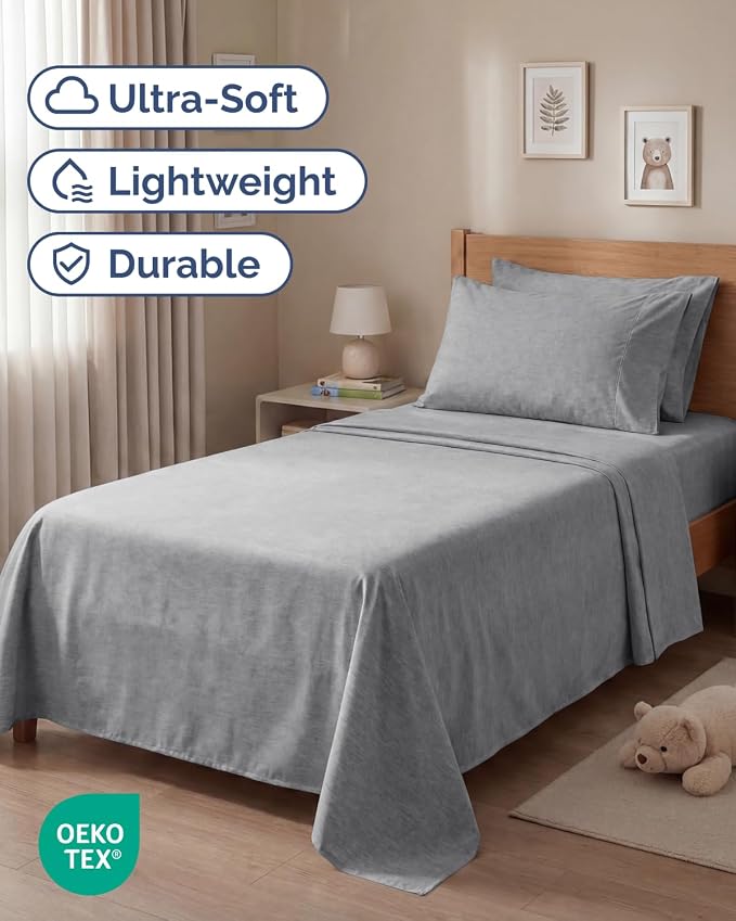 Twin 4 Piece Sheet Set - Comfy Breathable & Cooling - Soft Hotel Luxury Bedding Set with 8-16 Inch Deep Pockets - 1 Flat & 1 Fitted Sheet & 2 Pillowcases - Wrinkle Free & Easy Care - Heathered Grey