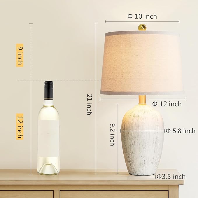AIEAMPDO 21'' Set of 2 Rustic Ceramic Small Table Lamps for Living Room Bedroom, Farmhouse Vintage Nightstand Lamps for Office Entryway End Table, 2 Bulbs Included