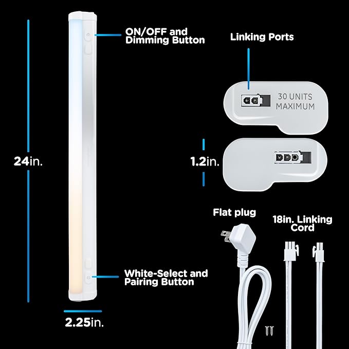 Enbrighten 24 inch Plug-in Under Cabinet Lights, 1561 Lumens, Five White Settings from (2700K-6500K), Full Range Dimmable, One-Touch Sync Control, Linkable Under Counter Lights for Kitchen 82786-T1