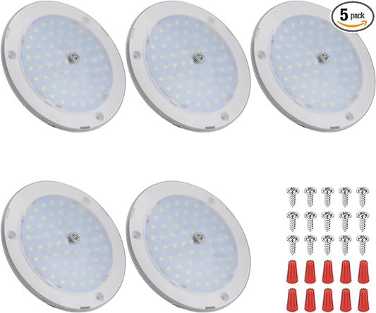RVZONE RV Lights Interior, 5 Inch Cool White RV LED Ceiling Puck Light Dimmable 12V Camper Puck Lights 6000-6500k Transparent Frosted 4.5W LED Ceiling Dome Light for Camper Van Trailer Boat, 5-Pack