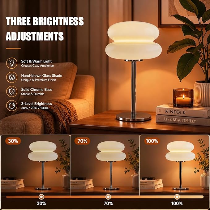 Mushroom lamp, Bedroom Medieval Modern Bedside Table lamp for Night Stands, Vintage dimmable Small Lamps, Cute Cool Desk Lamps Home Room Aesthetic Decor for Living Room(Copper)