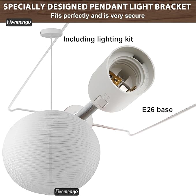 Large Rice Paper Pendant Light 2 Pack, 20in White Globe Paper Lantern Lights, E26 Base, Japanese Hanging Lantern Lamp Japandi Chandelier for Dining Room Bedroom Office Living Room
