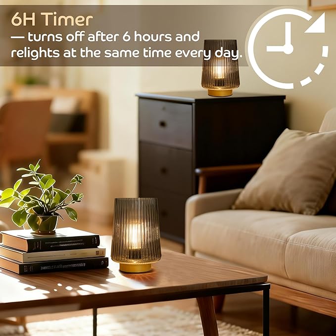 LUSHARBOR Battery Operated Lamp with Timer, Small Cozy Table Lamp for Dorm Room, Aesthetic Cordless Bedside Battery Lamp for Living Room/Shelf/Office Desk/Side Table Grey