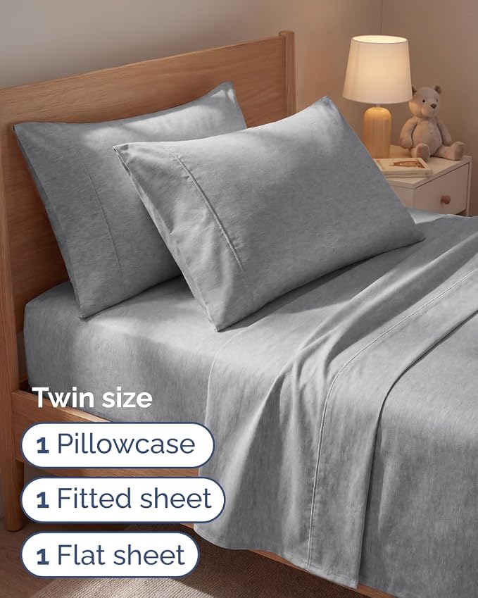 Twin 4 Piece Sheet Set - Comfy Breathable & Cooling - Soft Hotel Luxury Bedding Set with 8-16 Inch Deep Pockets - 1 Flat & 1 Fitted Sheet & 2 Pillowcases - Wrinkle Free & Easy Care - Heathered Grey