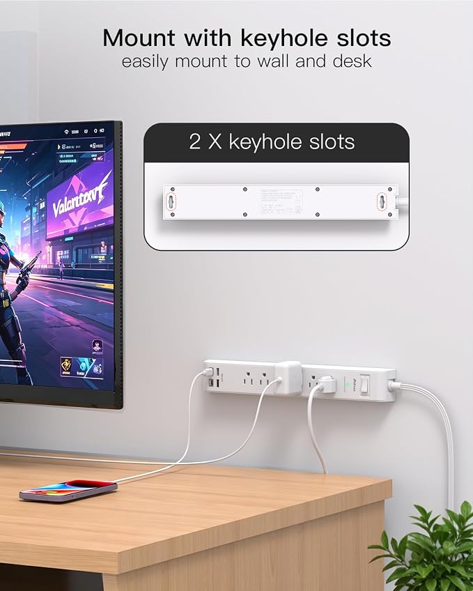 2 Pack Extension Cord 15FT, Power Strip Surge Protector with 6 Outlets and 4 USB Ports (2 USB C), Flat Plug Overload Protection, Extension Cord with Multiple Outlets, Wall Mount for Home Dorm College
